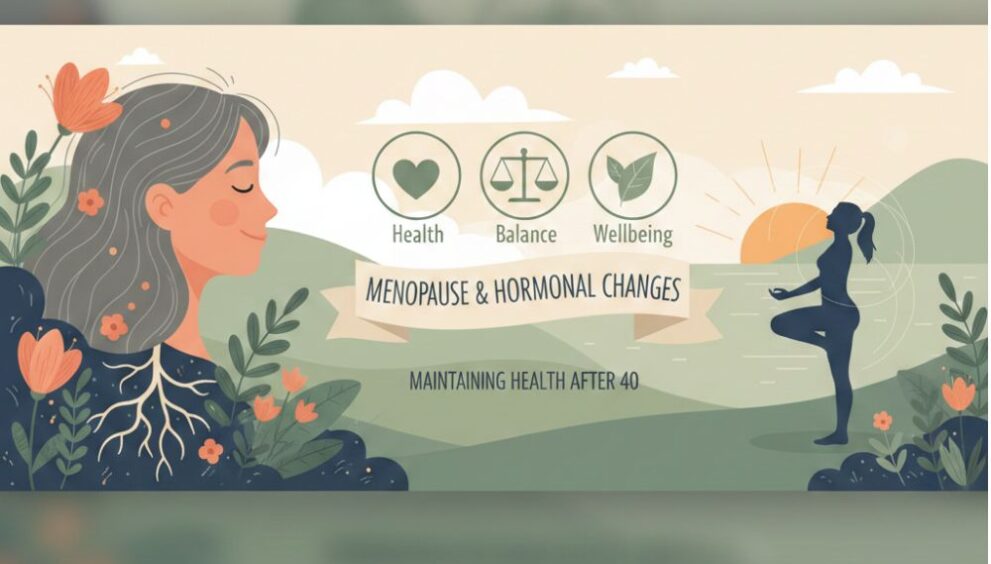 generate illustration banner image forMenopause and Hormonal Changes: Maintaining Health After 40 horizontal