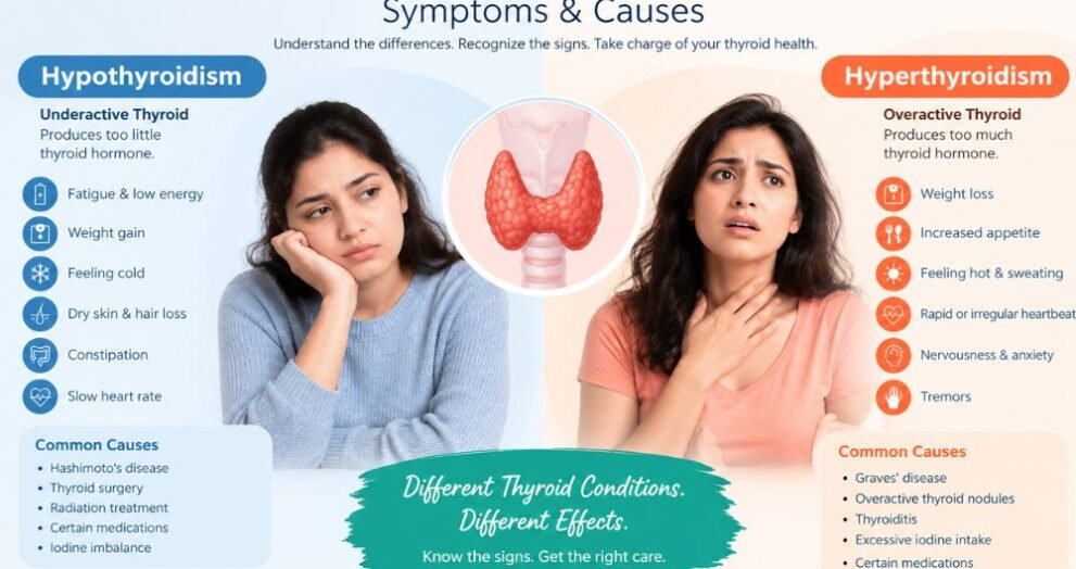 Hypothyroidism vs Hyperthyroidism: Symptoms & Causes