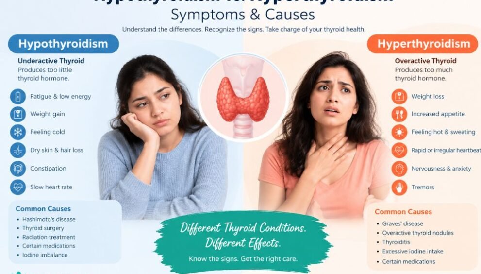 Hypothyroidism vs Hyperthyroidism: Symptoms & Causes