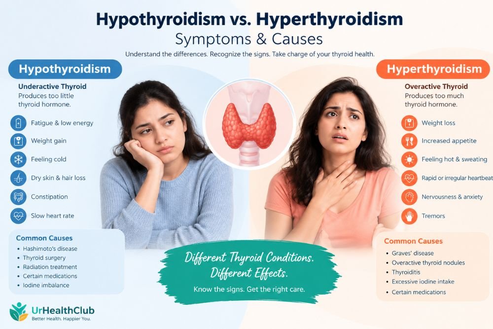 Hypothyroidism vs Hyperthyroidism: Symptoms & Causes